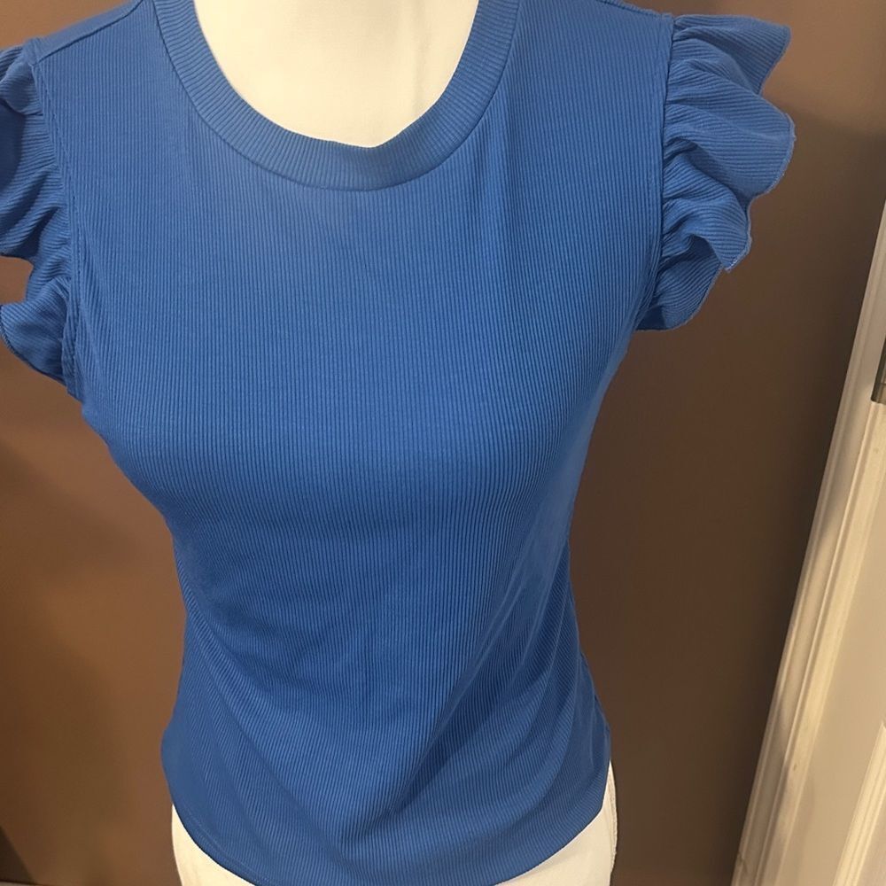 SHEIN Blue Ruffled Sleeve Women's Top
